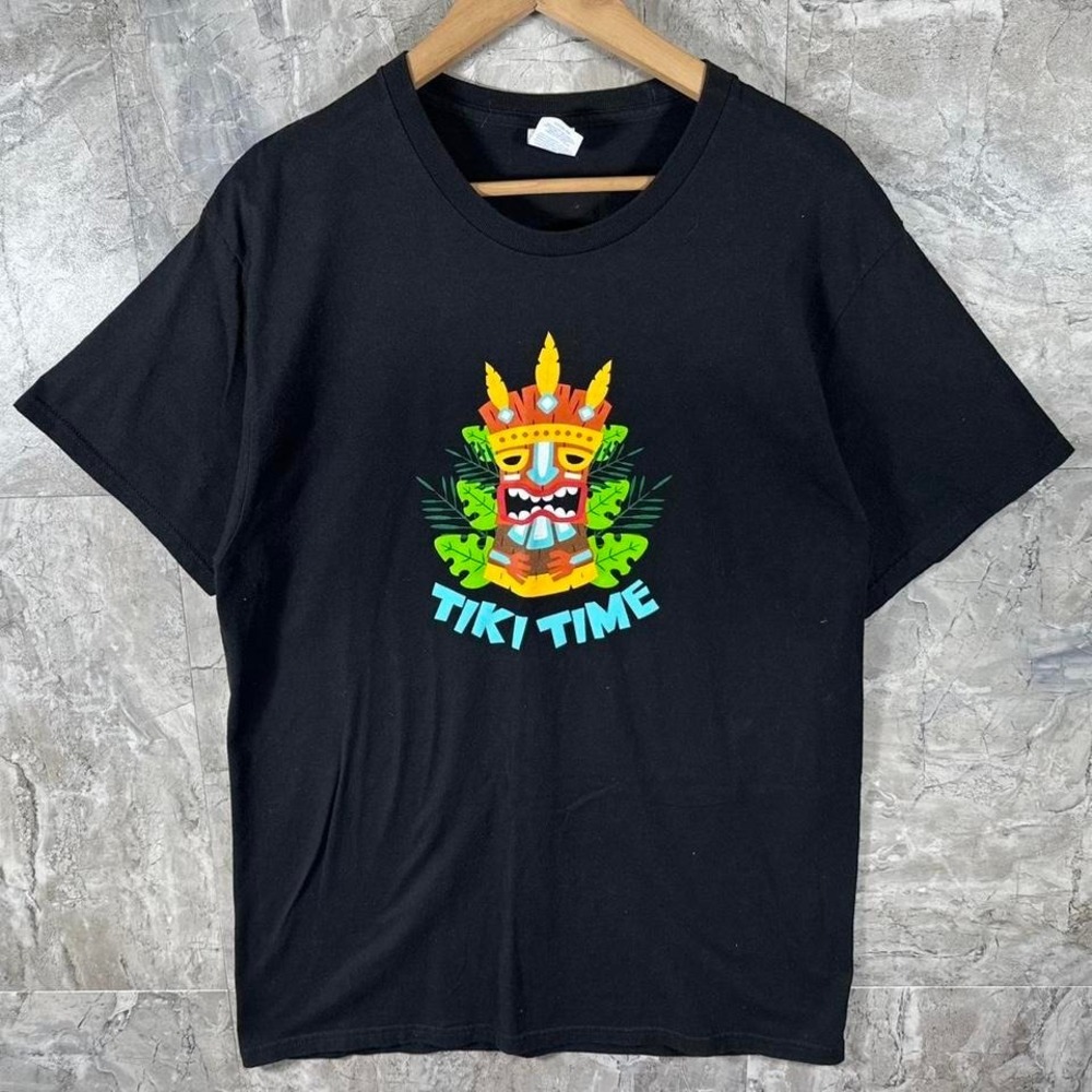 Tiki Time Polynesian Hawaiian Island Tiki Totem Short-Sleeve Unisex T-Shirt Sz L